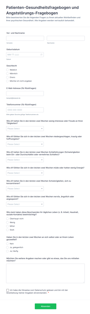 Patienten Gesundheitsfragebogen Und Angststörungs Fragebogen