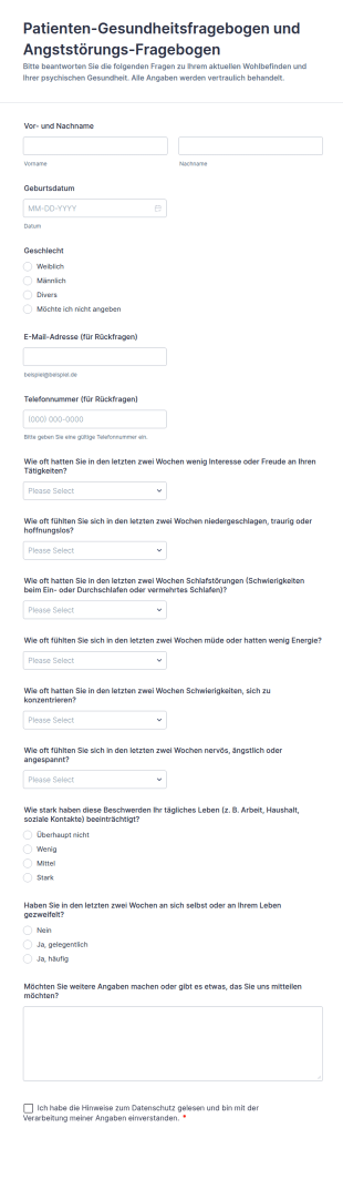 Patienten Gesundheitsfragebogen Und Angststörungs Fragebogen