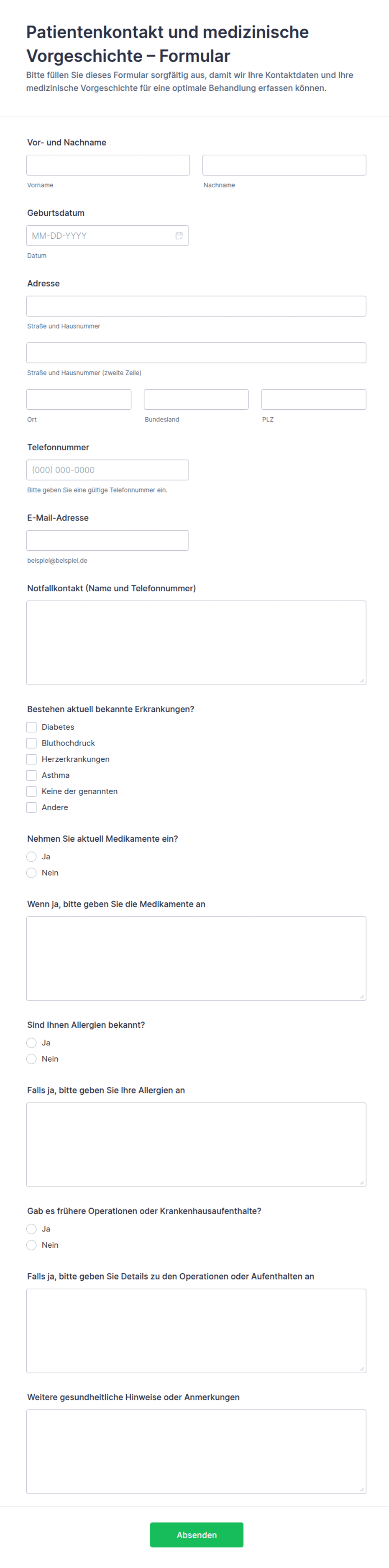 Patienten-Kontakt- und Voranamnese-Formular | Jotform