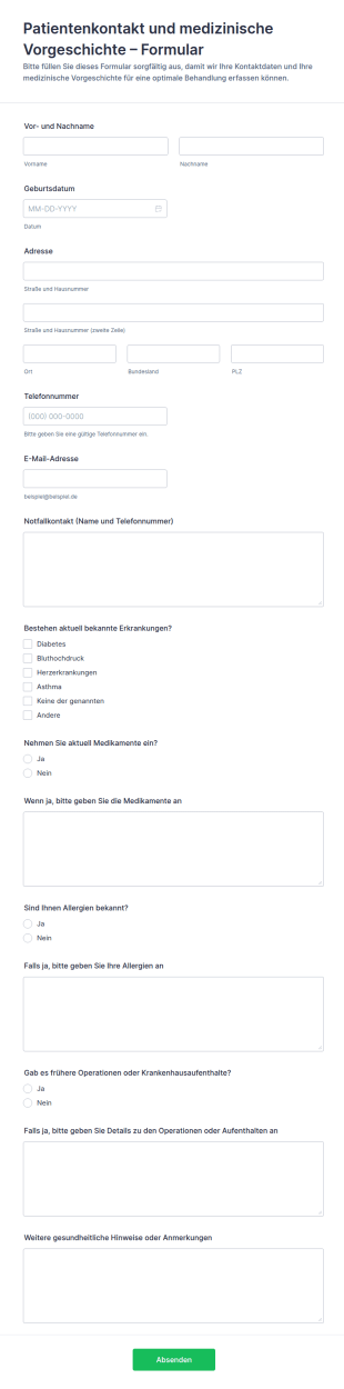 Patienten Kontakt Und Voranamnese Formular