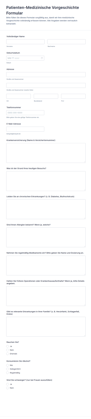 Patienten Medizinische Vorgeschichte Formular
