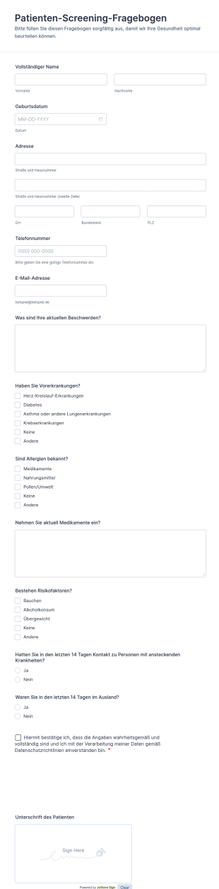 Patienten Screening Fragebogen