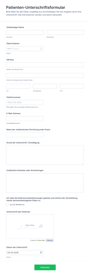 Patienten Unterschriftsformular