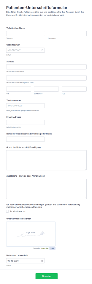 Patienten Unterschriftsformular