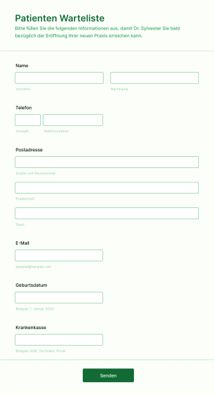 Patienten Warteliste Form Template