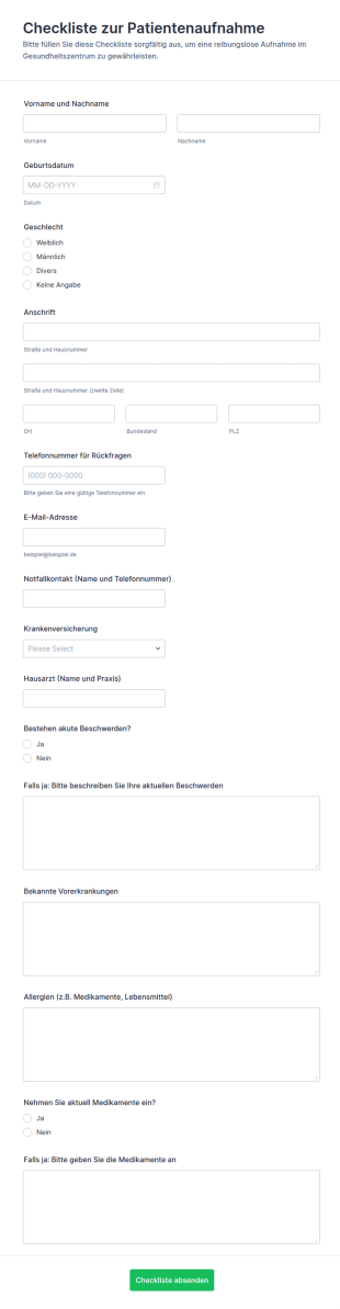Patientenaufnahme Checkliste