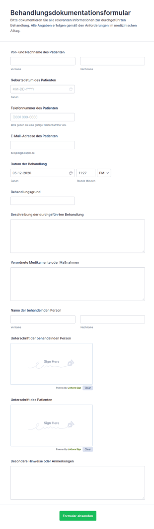 Patientenbehandlungsdokumentationsformular