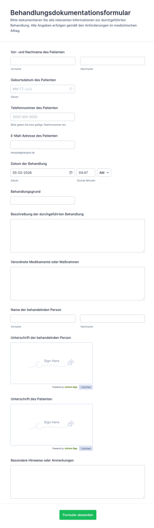 Patientenbehandlungsdokumentationsformular