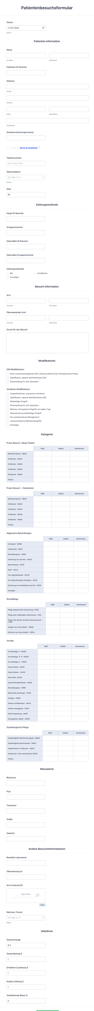 Patientenbesuchsformular