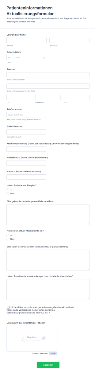 Patienteninformationen Aktualisierungsformular