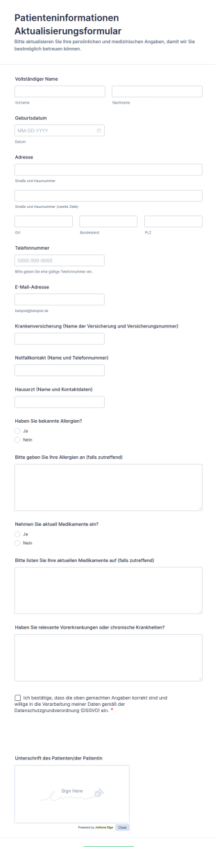 Patienteninformationen Aktualisierungsformular