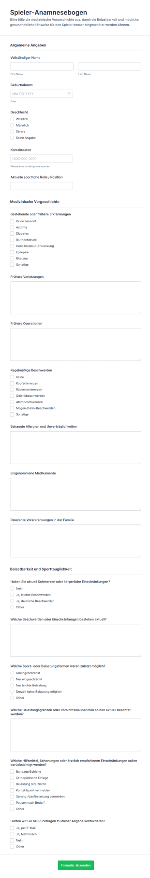 Patientenmedizinische Anamnesebogen
