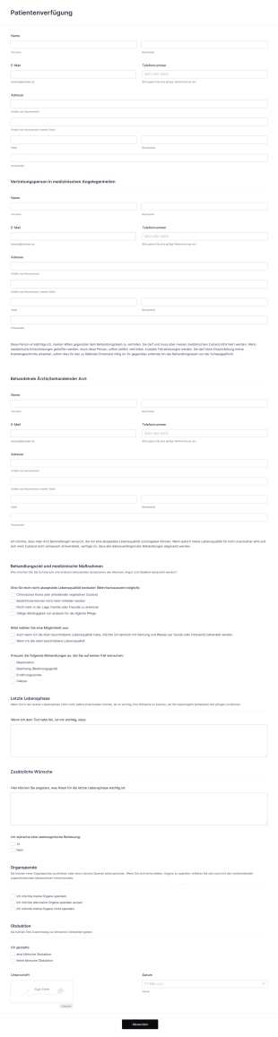 Patientenverfügung Form Template