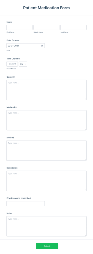 Patient Medication Form Template