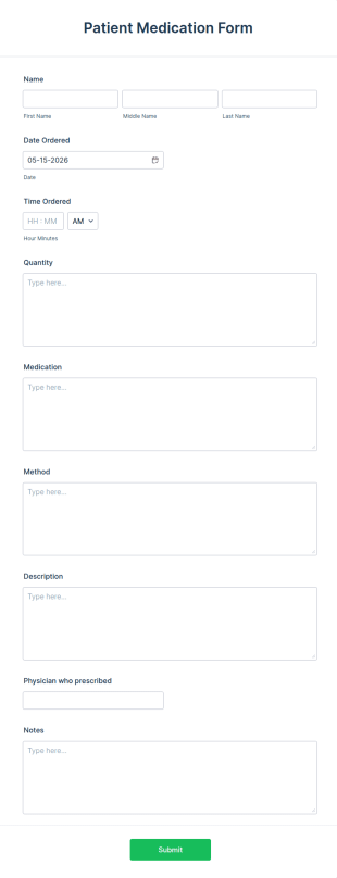 Patient Medication Form Template