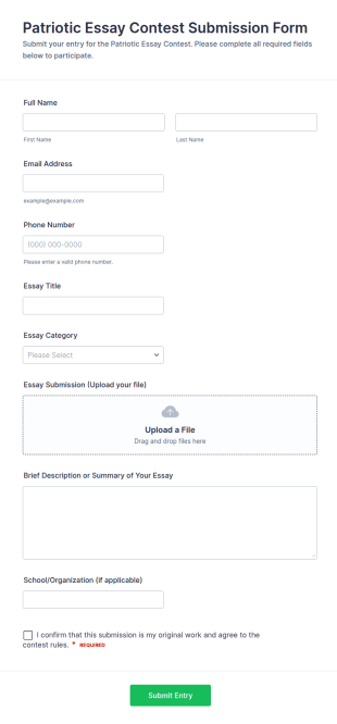 Patriotic Essay Contest Submission Form Template