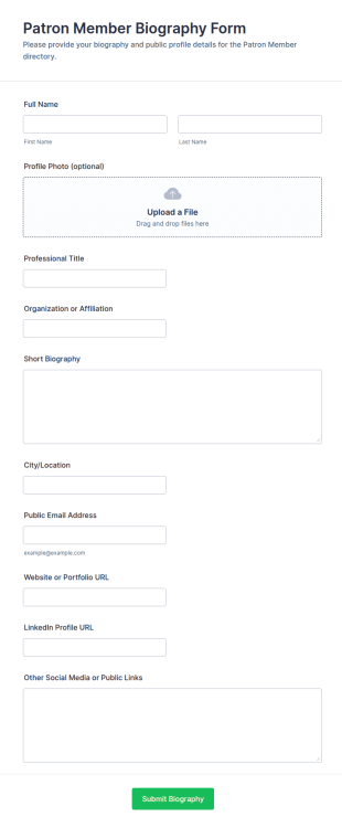Patron Member Biography Form Template