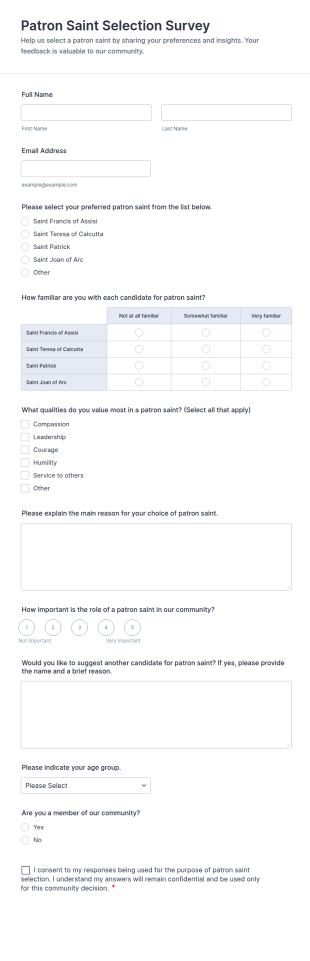 Patron Saint Selection Survey Form Template