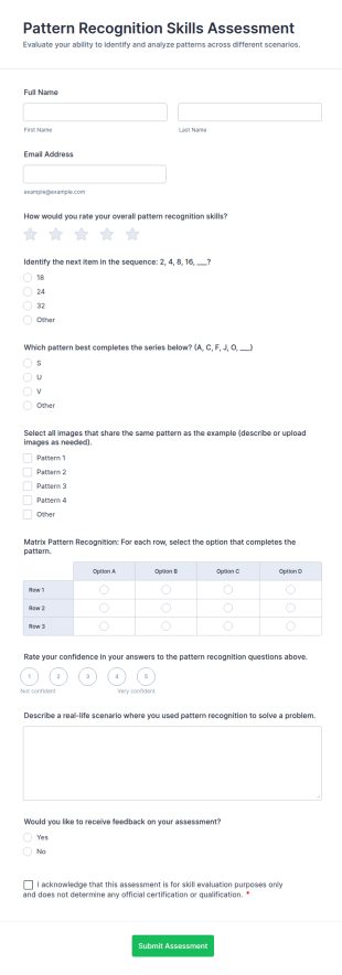 Pattern Recognition Skills Assessment Form Template