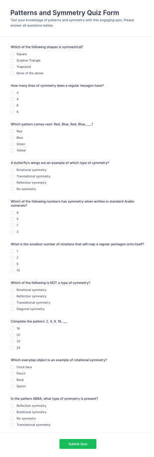 Patterns And Symmetry Quiz Form Template