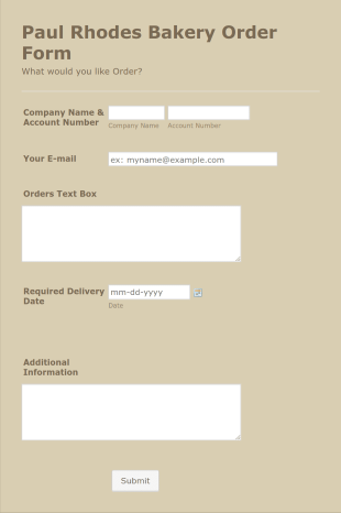 Paul Rhodes Bakery Order Form Template