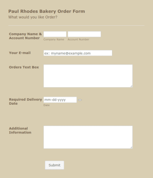 Paul Rhodes Bakery Order Form Template