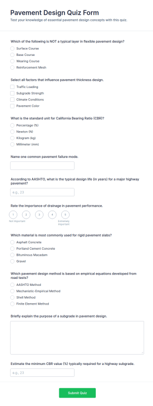 Pavement Design Quiz Form Template