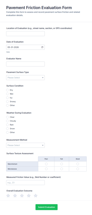 Pavement Friction Evaluation Form Template