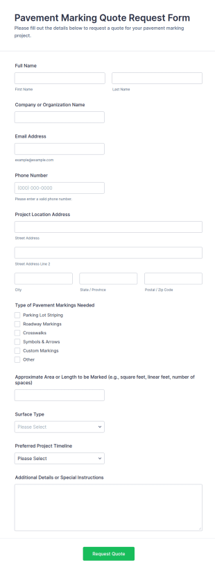 Pavement Marking Quote Request Form Template
