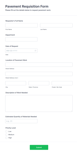 Pavement Requisition Form Template