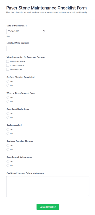 Paver Stone Maintenance Checklist Form Template