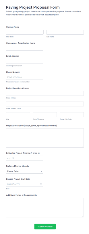 Paving Project Proposal Form Template