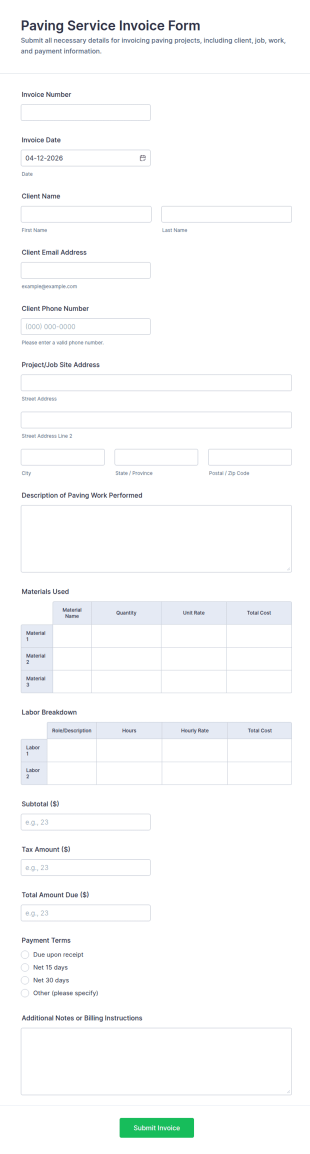 Paving Service Invoice Form Template
