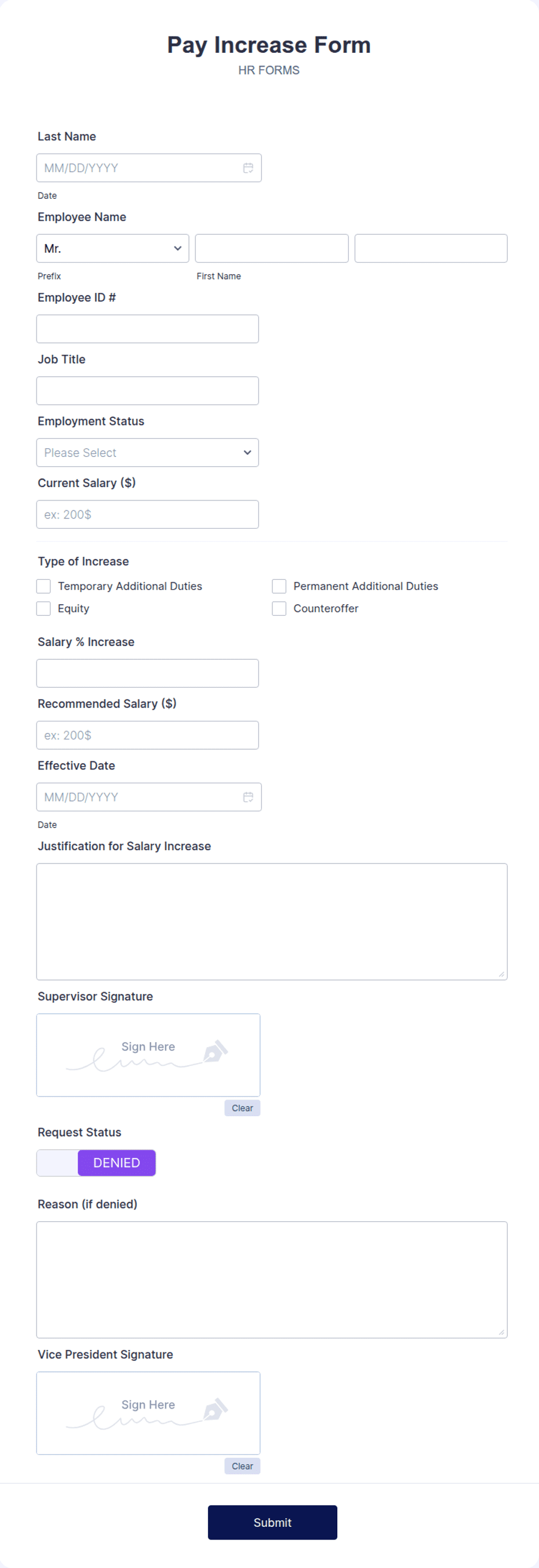 Augmentation Form Pay Increase Form Template | Jotform
