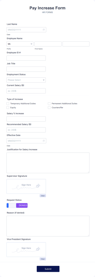 Pay Increase Form Template