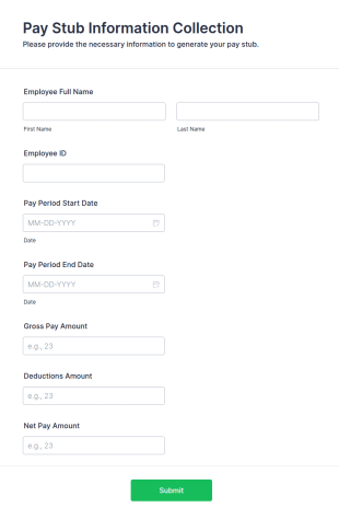 Pay Stub Information Collection Form Template