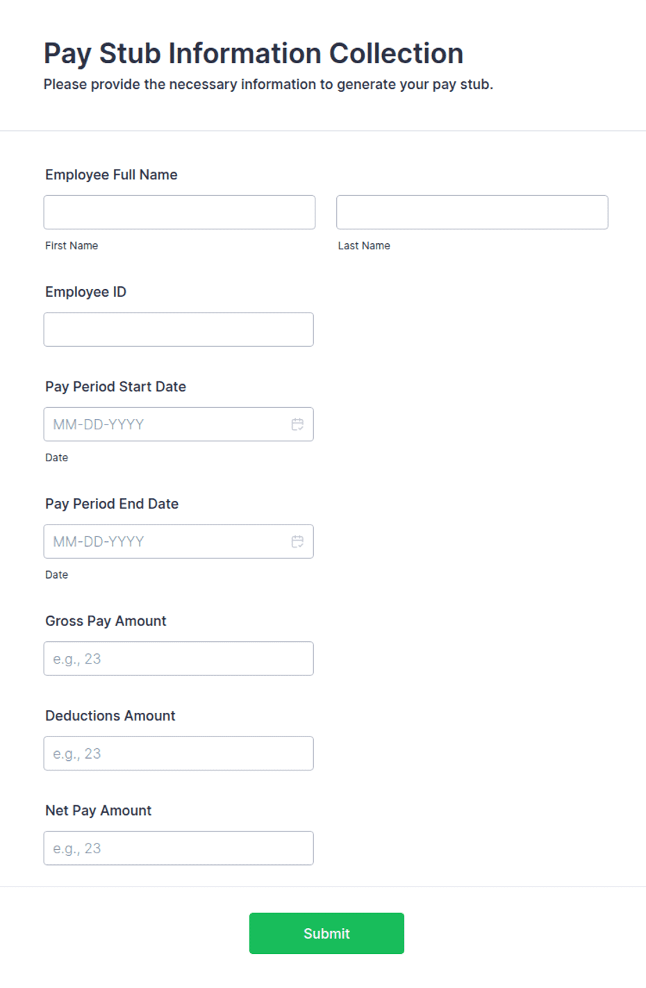 Pay01 Form.pdf Pay Stub Information Collection Form Template | Jotform