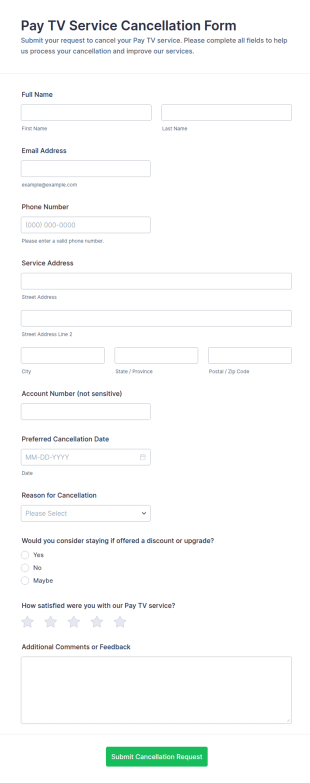 Pay TV Service Cancellation Form Template