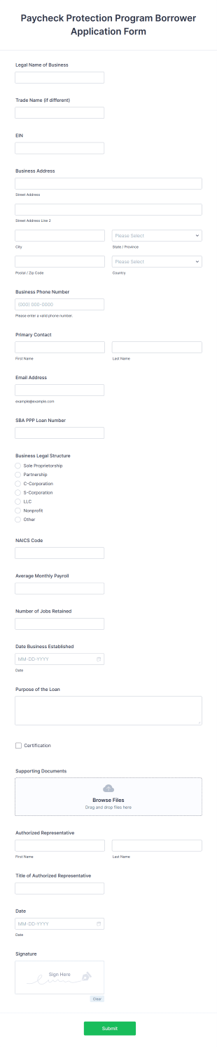 Paycheck Protection Program Borrower Application Form Template