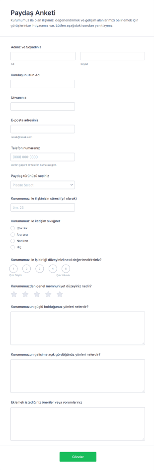 Paydaş Anketi Form Şablonu