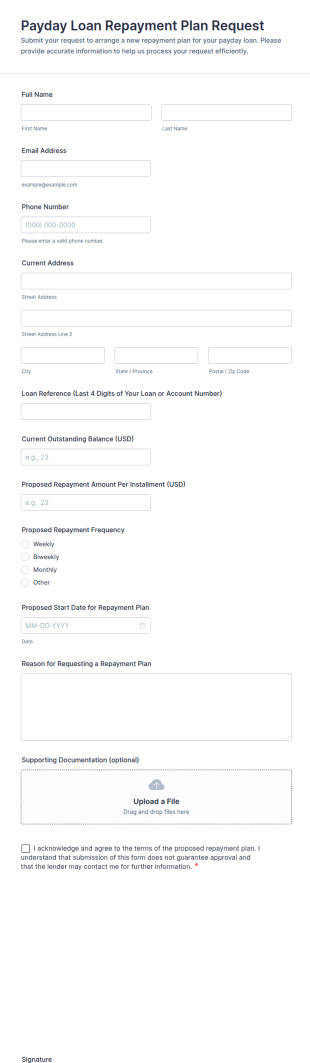 Payday Loan Repayment Plan Request Form Template