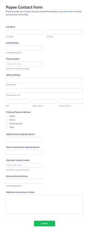 Payee Contact Form Template