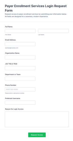 Payer Enrollment Services Login Request Form Template