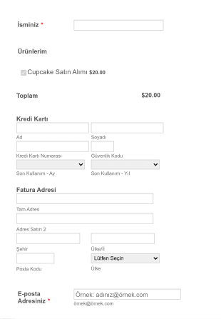 Payjunction Cupcake Sipariş Form Template