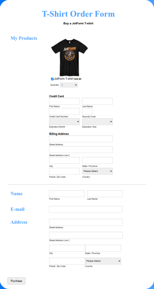 PayJunction T Shirt Order Form Template