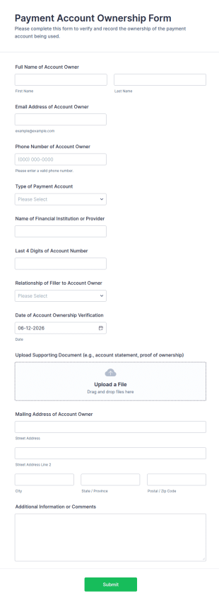 Payment Account Ownership Form Template