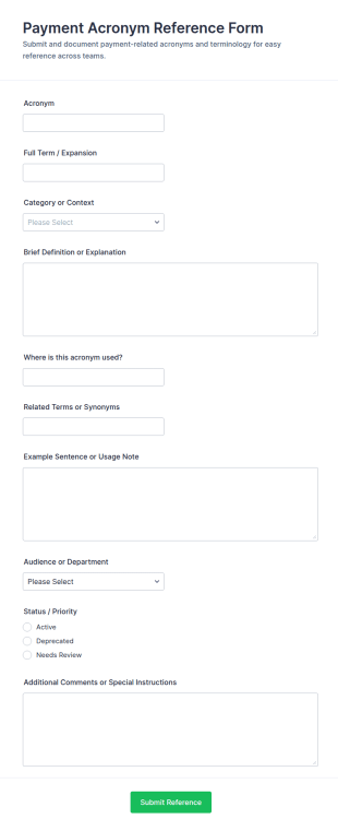 Payment Acronym Reference Form Template