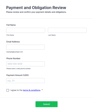 Payment And Obligation Review Form Template