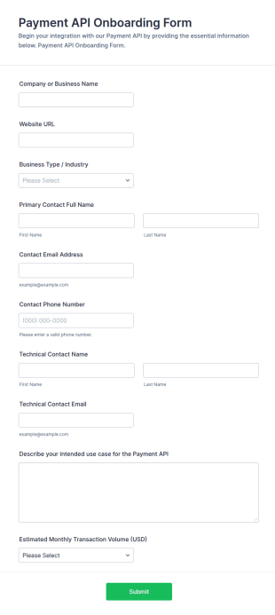 Payment API Onboarding Form Template