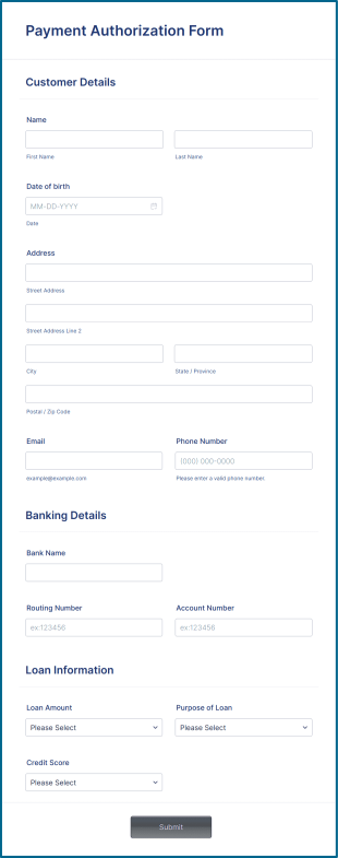 Payment Authorization Form Template